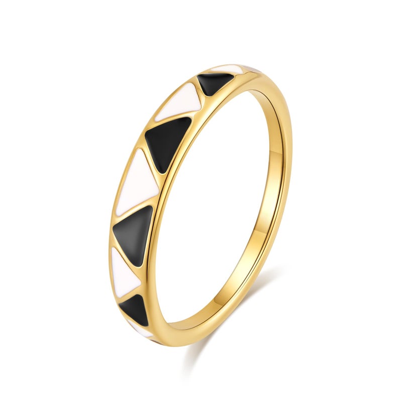 Kainier Triangle Signet Rings Polished Black and white Checkerboard Bands Knuckle Statement Pointer Finger Ring Comfort Fit Size 5-10 (8, Triangle rings) - Image 1
