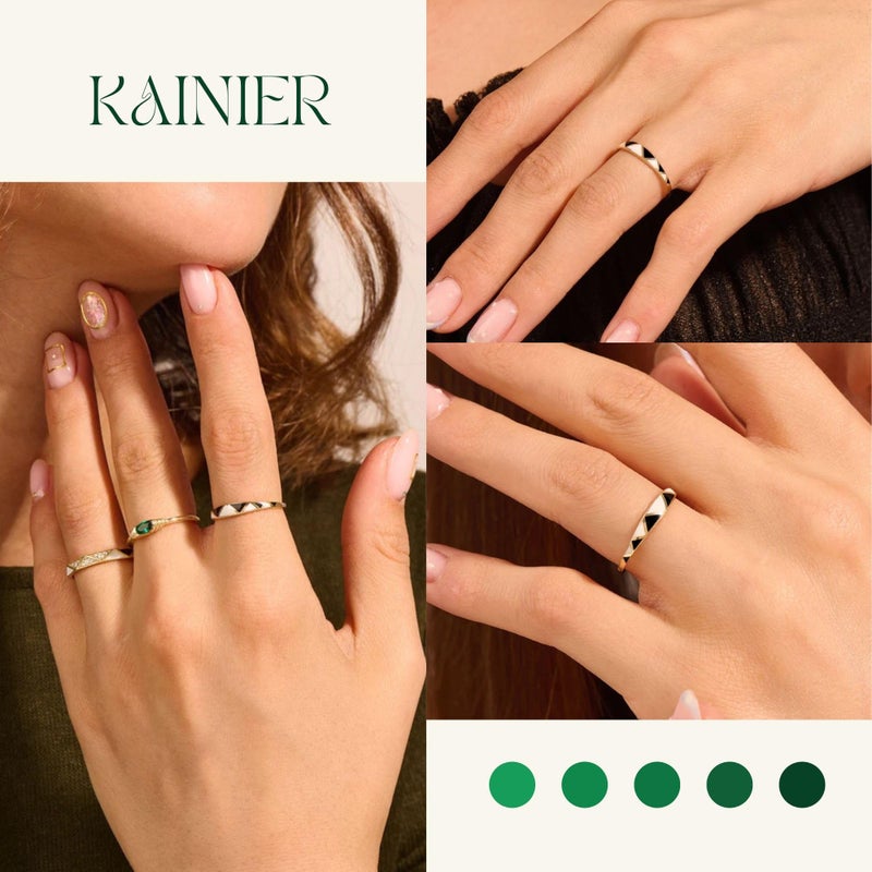 Kainier Triangle Signet Rings Polished Black and white Checkerboard Bands Knuckle Statement Pointer Finger Ring Comfort Fit Size 5-10 (8, Triangle rings) - Image 5