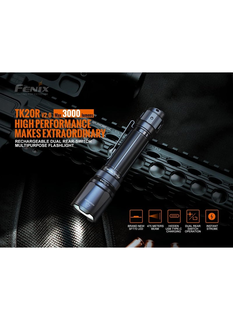 fenix Fenix TK20R V2 Rechargeable 3000 Lumen LED Tactical Flashlight with 5000mAh Rechargeable Battery USB Charging Cable and EdisonBright Battery Carrying case Bundle  - Image 2
