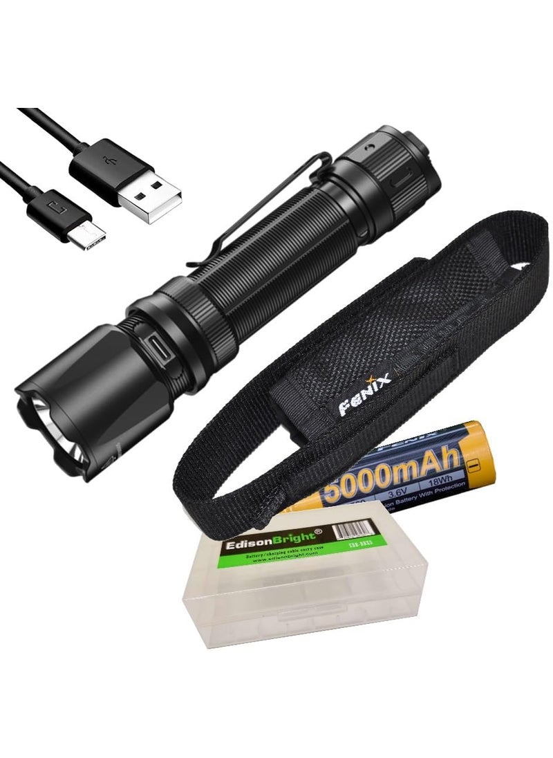fenix Fenix TK20R V2 Rechargeable 3000 Lumen LED Tactical Flashlight with 5000mAh Rechargeable Battery USB Charging Cable and EdisonBright Battery Carrying case Bundle  - Image 1