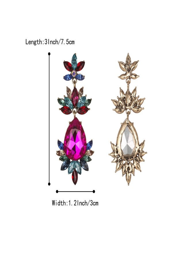 BriLove Art Deco Vintage Inspired Rhinestone Marquise Teardrop Flower Statement Dangle Earrings for Women Multicolor Antique-Gold-Tone - Image 5