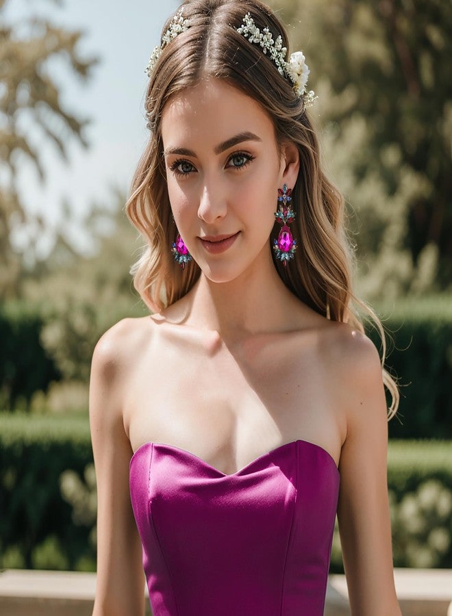 BriLove Art Deco Vintage Inspired Rhinestone Marquise Teardrop Flower Statement Dangle Earrings for Women Multicolor Antique-Gold-Tone - Image 2