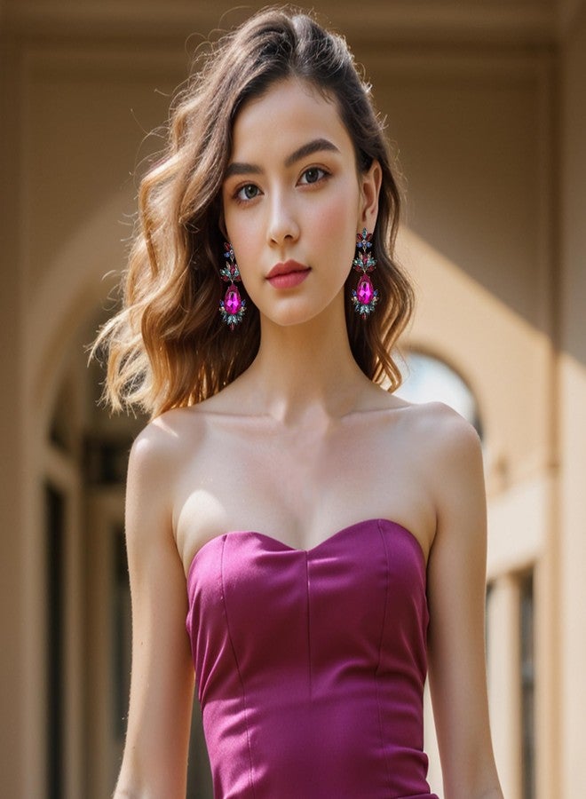 BriLove Art Deco Vintage Inspired Rhinestone Marquise Teardrop Flower Statement Dangle Earrings for Women Multicolor Antique-Gold-Tone - Image 3
