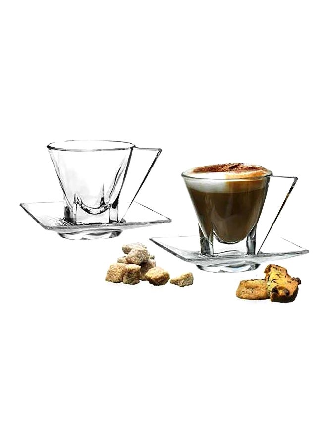 2-Piece Avant-Garde Sophisticated Sleek Modern Stylish Crystal Glass Cup and Saucer Set Clear 13.3 x 13.2 x 16.5 cm 25591020106