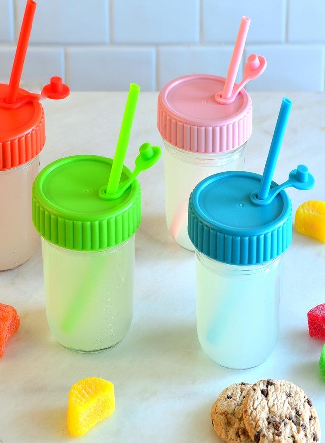 Youngever 8 Pack Kids Glass Jars With Straws, 6 Ounce Cups for Toddler, Mason Jars With Airtight Lids (8 Rainbow Colors) - Image 3