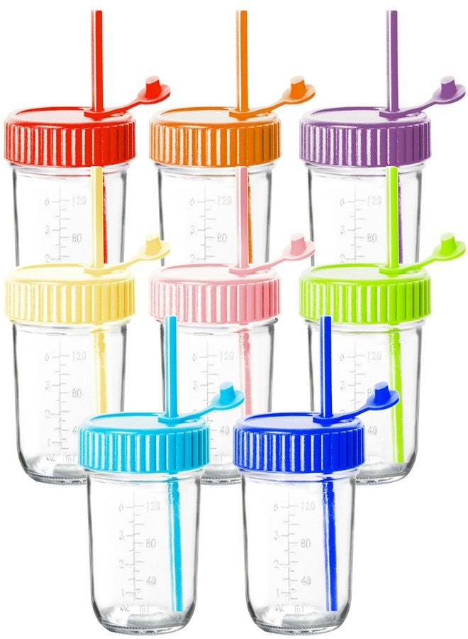 Youngever 8 Pack Kids Glass Jars With Straws, 6 Ounce Cups for Toddler, Mason Jars With Airtight Lids (8 Rainbow Colors) - Image 1