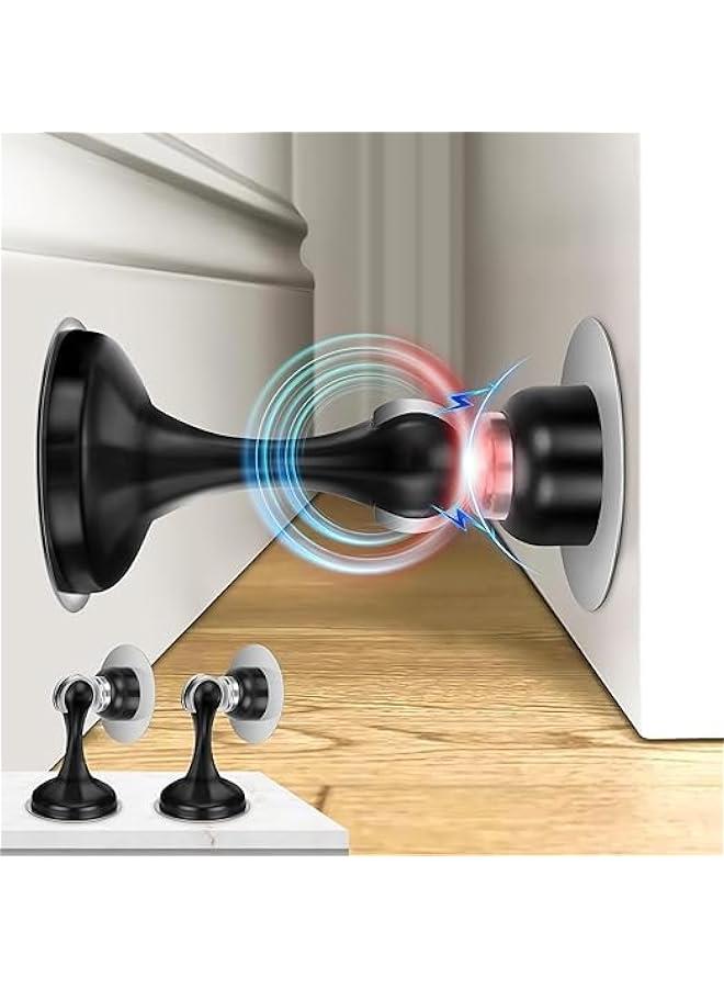 HOOKOR Magnetic Door Stoppers 2 Pack, Stainless Steel Door Stops for Wall and Floor Mounting, Door Holder Keep Door Open, No Drilling Door Stop with 3D Adhesive Tapes (Black) - Image 1