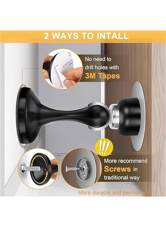 HOOKOR Magnetic Door Stoppers 2 Pack, Stainless Steel Door Stops for Wall and Floor Mounting, Door Holder Keep Door Open, No Drilling Door Stop with 3D Adhesive Tapes (Black) - Image 2
