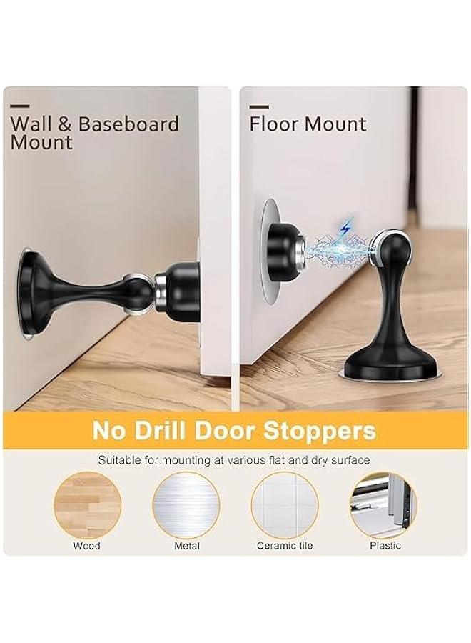 HOOKOR Magnetic Door Stoppers 2 Pack, Stainless Steel Door Stops for Wall and Floor Mounting, Door Holder Keep Door Open, No Drilling Door Stop with 3D Adhesive Tapes (Black) - Image 3