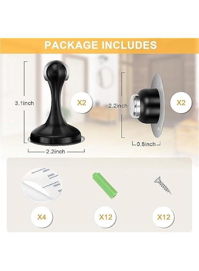HOOKOR Magnetic Door Stoppers 2 Pack, Stainless Steel Door Stops for Wall and Floor Mounting, Door Holder Keep Door Open, No Drilling Door Stop with 3D Adhesive Tapes (Black) - Image 4
