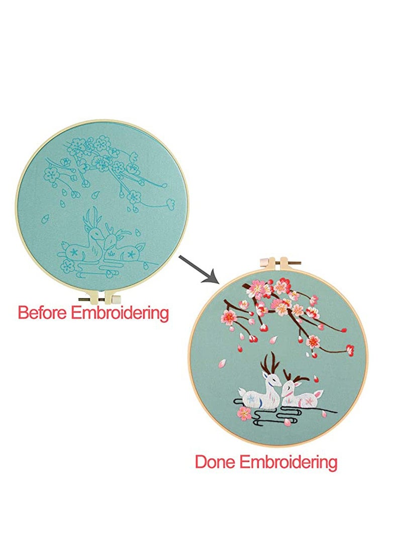 KASTWAVE Embroidery Kits with Pattern for Beginners Starter, Full Range of Stamped Cross Stitch Kit with Embroidery Hoop, Embroidery Clothes with Deer Pattern, Thread, Scissor - Image 4