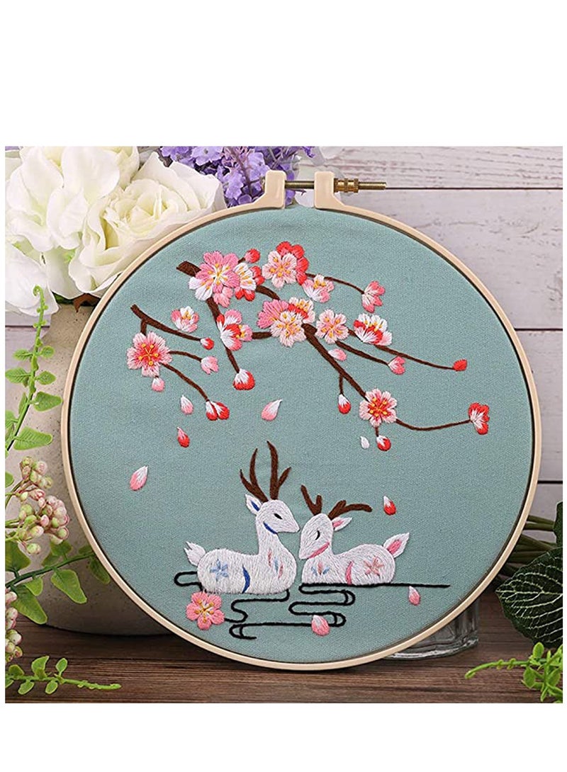 KASTWAVE Embroidery Kits with Pattern for Beginners Starter, Full Range of Stamped Cross Stitch Kit with Embroidery Hoop, Embroidery Clothes with Deer Pattern, Thread, Scissor - Image 2