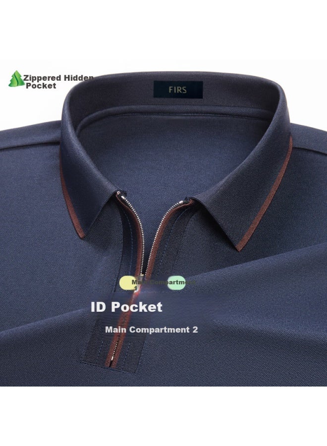 Firs Men's Long Sleeve Polo Shirt With Mulberry Silk And Wool, Spring Autumn Base Layer, Middle-aged Dad Workwear