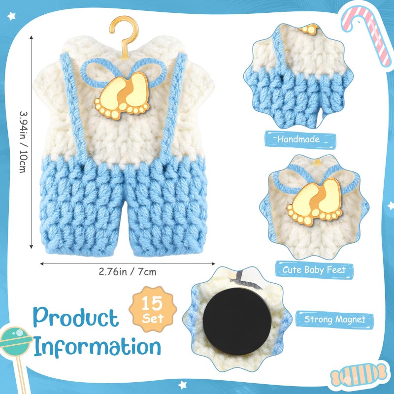 LemonRoad 15 Pcs Baby Shower Favors for Boy or Girl Baby Shower Prizes for Guests Sweater Refrigerator Magnet with Box Coat Hangers Acrylic Feet for Thank You Gifts Gender Reveal Baptism Party(Blue) - Image 2