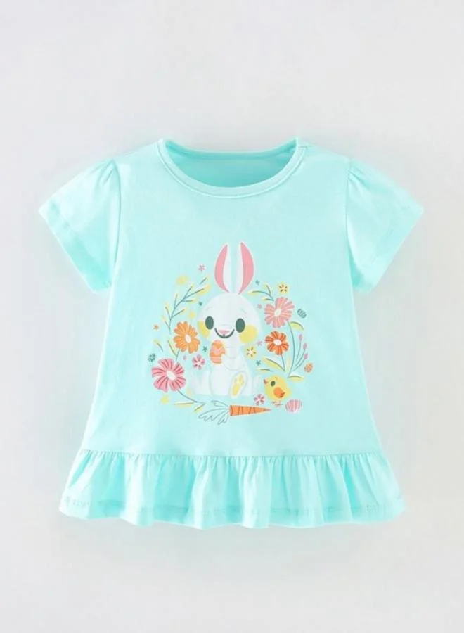 YUNIQEE Turquoise Blue Printed Short Sleeve Crew Neck T-Shirt