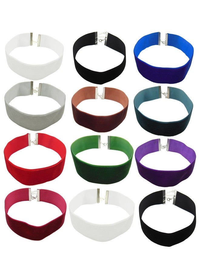 كويريز 12 قطعة من قلادات مخملية بألوان متنوعة بعرض 1 بوصة، بتصميم كلاسيكي للنساء مع وصلة تمديد (XL-1019-11) - Image 1