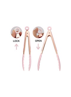 COOK WITH COLOR With Color Stainless Steel Silicone Tipped Kitchen Food Bbq And Cooking Tongs Set Of Two 9” And 12” For Non Stick Cookware, Bpa Fee, Stylish, Sturdy, Locking, Grill Tongs, Rose Gold And Pink  - Image 5