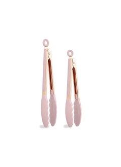 COOK WITH COLOR With Color Stainless Steel Silicone Tipped Kitchen Food Bbq And Cooking Tongs Set Of Two 9” And 12” For Non Stick Cookware, Bpa Fee, Stylish, Sturdy, Locking, Grill Tongs, Rose Gold And Pink  - Image 2
