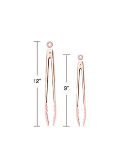 COOK WITH COLOR With Color Stainless Steel Silicone Tipped Kitchen Food Bbq And Cooking Tongs Set Of Two 9” And 12” For Non Stick Cookware, Bpa Fee, Stylish, Sturdy, Locking, Grill Tongs, Rose Gold And Pink  - Image 4
