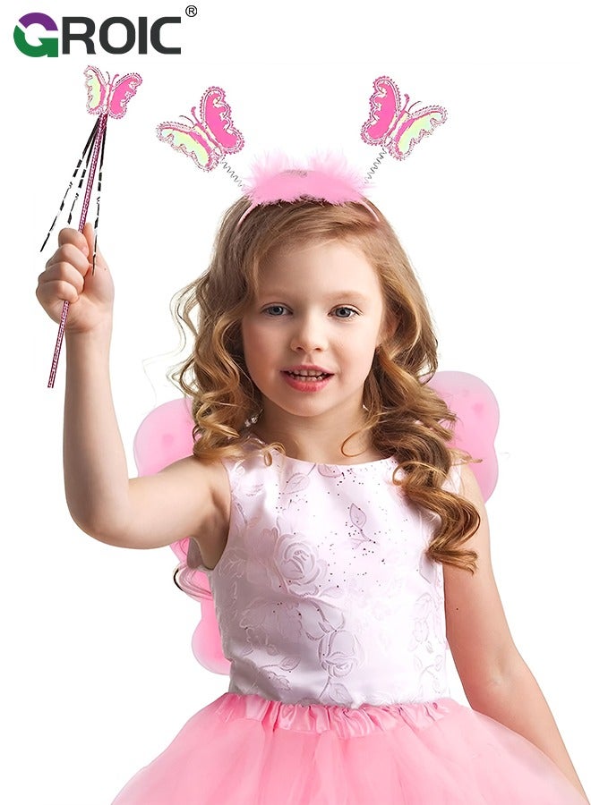 GROIC 4Pcs Led Light up Wing, Light up Fairy Wings LED Butterfly Wings Sets, Wings Costume Dress Up Party Butterfly Wings Costume Headband, Wings, Gauze Skirt and Magic Wand LED 4Pcs Sets  - Image 2