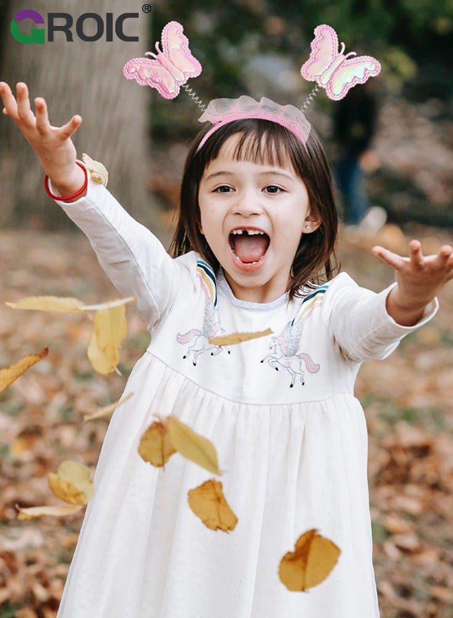 GROIC 4Pcs Led Light up Wing, Light up Fairy Wings LED Butterfly Wings Sets, Wings Costume Dress Up Party Butterfly Wings Costume Headband, Wings, Gauze Skirt and Magic Wand LED 4Pcs Sets  - Image 5