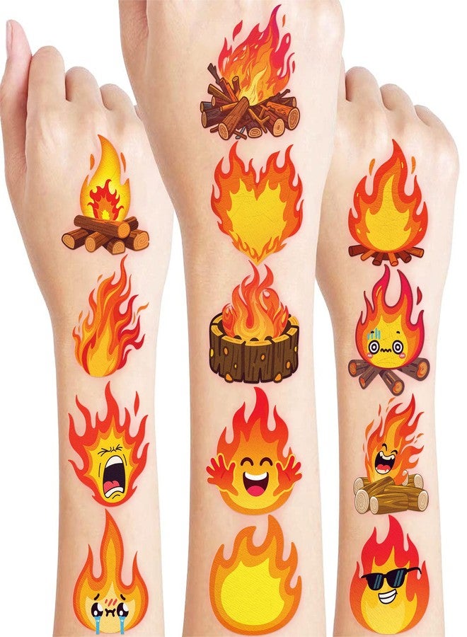 91TATTOOS 96 PCS Funny Fire Flame Pre-Cut Temporary Tattoos for Kids - Image 1