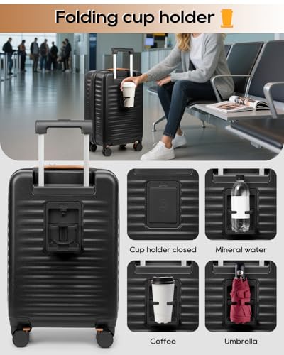 Joyway Carry on Luggage Airline Approved with Front Compartment and Cup Holder, 20 Inch Hard Shell Carry-on Suitcase with Spinner Wheels and TSA Lock for Women Men - Image 4