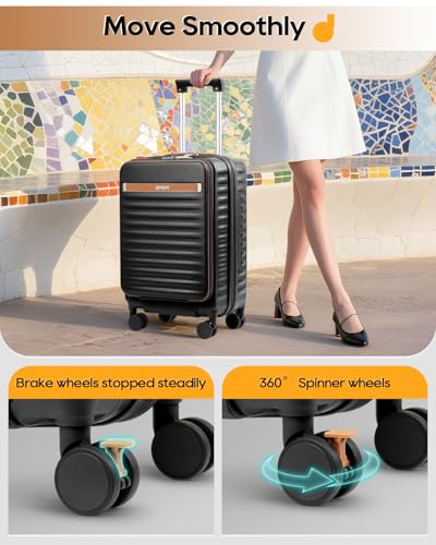 Joyway Carry on Luggage Airline Approved with Front Compartment and Cup Holder, 20 Inch Hard Shell Carry-on Suitcase with Spinner Wheels and TSA Lock for Women Men - Image 5