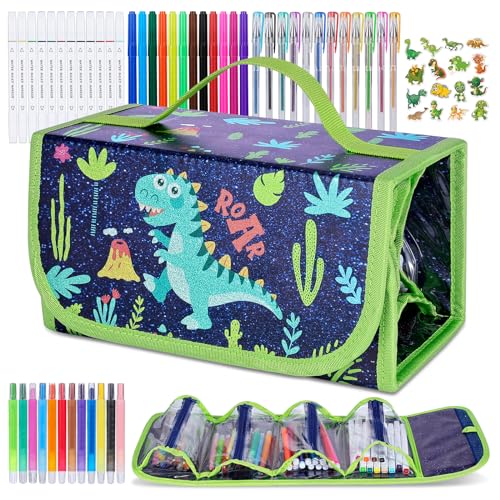 Purtarly Dinosaur Markers for Kids 48 with Pencil Case Cool Birthday Dinosaur Gifts for Boys 48PCS Scented Markers Easter Gifts for Boys 46 Coloring Pens Art Supplies Gift for Kids Ages 4 5 6 7 8 9 10 - Image 1