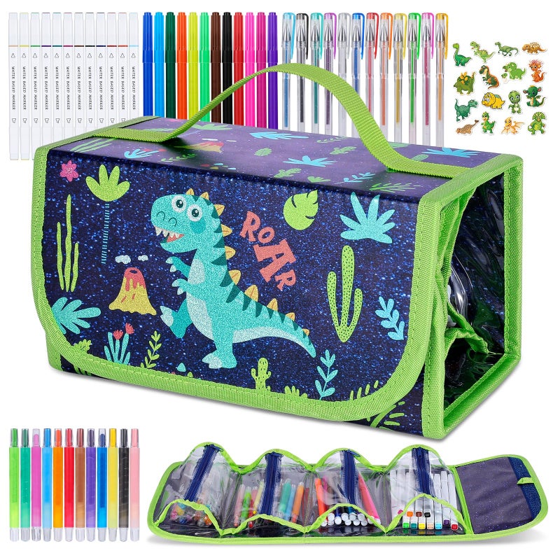 Purtarly Dinosaur Markers for Kids 48 with Pencil Case Cool Birthday Dinosaur Gifts for Boys 48PCS Scented Markers Easter Gifts for Boys 46 Coloring Pens Art Supplies Gift for Kids Ages 4 5 6 7 8 9 10 - Image 2