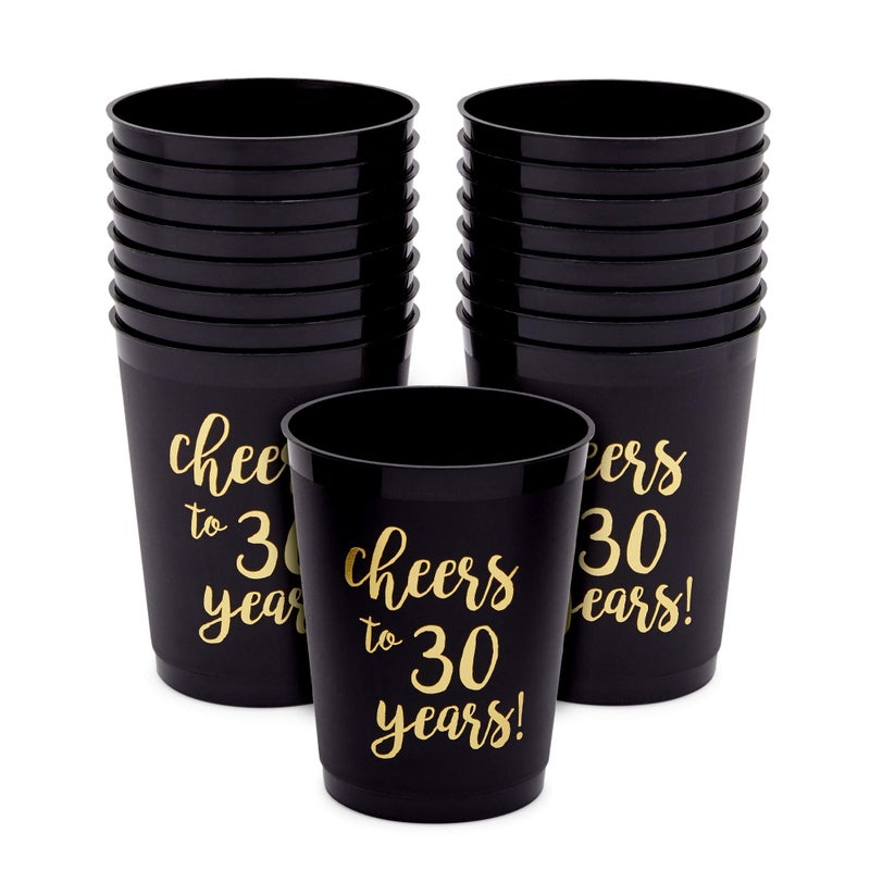 Sparkle and Bash Sparkle and Bash 16 Pack Black 30th Birthday Plastic Tumbler Cups 16 oz for Anniversary Party Supplies  Cheers to 30 Years 