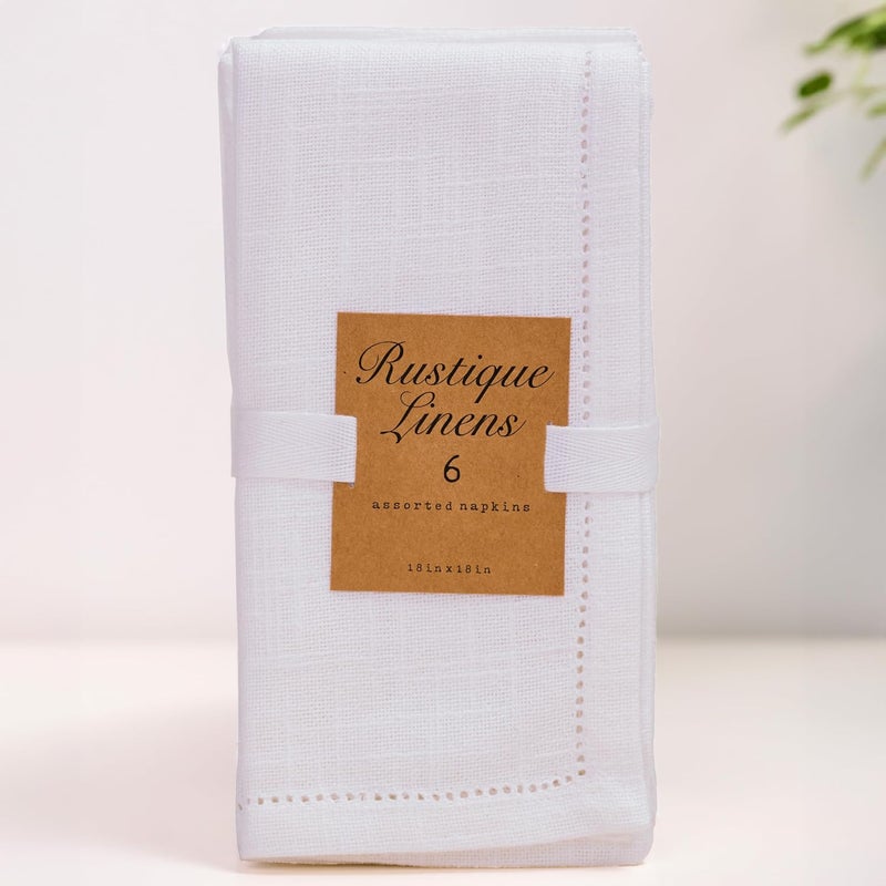 Rustique Linens 100 Cotton Napkins Hem Stitched Edge Absorbent Durable Vibrant Colors Perfect for Dining Special Occasions Set of 6 Snow White 4 Colors - Image 1