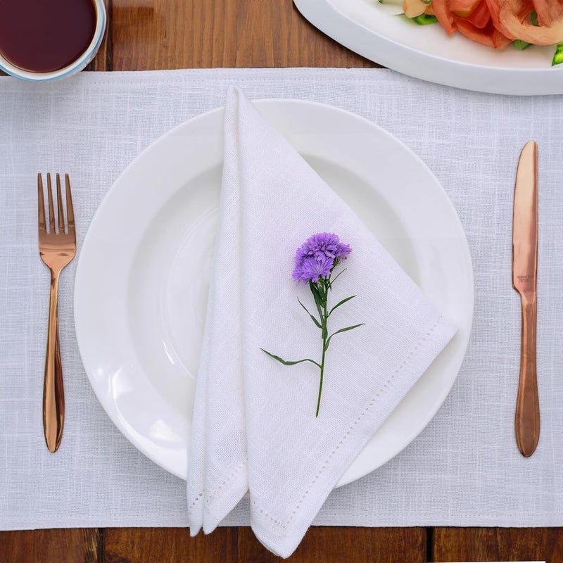 Rustique Linens 100 Cotton Napkins Hem Stitched Edge Absorbent Durable Vibrant Colors Perfect for Dining Special Occasions Set of 6 Snow White 4 Colors - Image 2