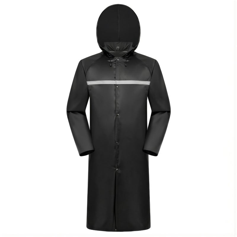 Long Rain Coat M Size Black Polyester Waterproof Rainwear Reflective Strip For Work - Image 1