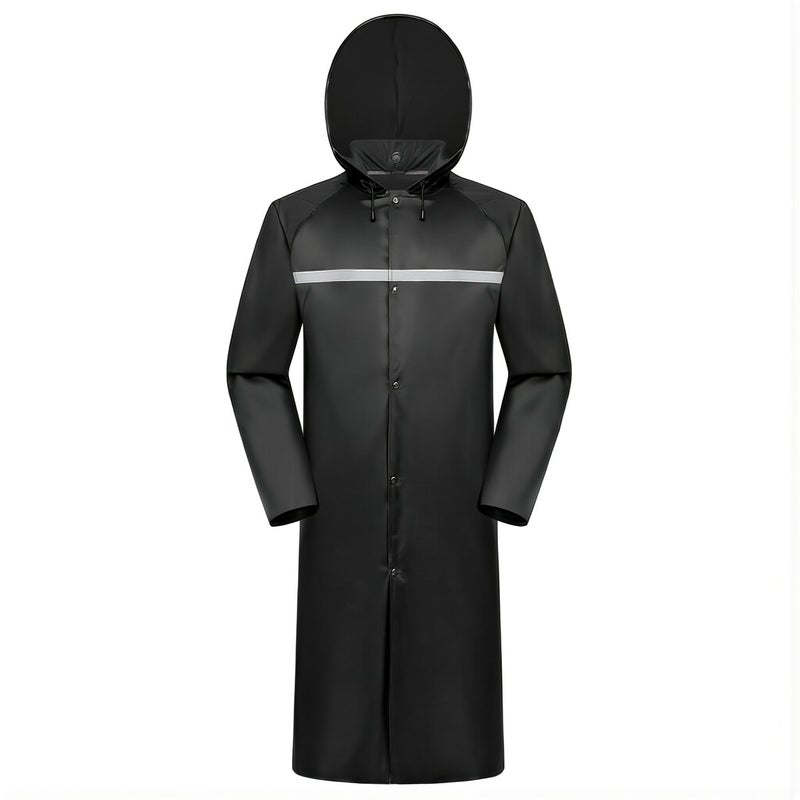 Long Rain Coat M Size Black Polyester Waterproof Rainwear Reflective Strip For Work - Image 2