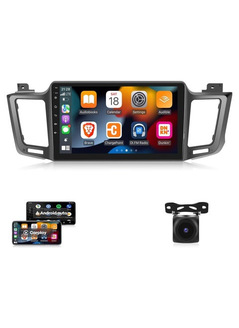 Android Car Stereo for TOYOTA RAV4 2013-2017 6GB RAM 128GB ROM 10 Inch Support SIM Card, Apple Carplay, MirrorLink WiFi BT, 2.5D IPS Touch Screen with AHD Camera Included