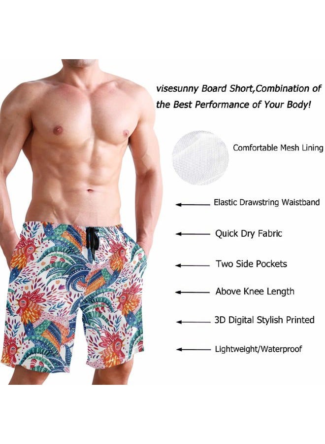 visesunny New Summer Men's Swim Trunks Quick Dry Bathing Suits Holiday Beach Short Casual Board Shorts, Funny Rooster, L - Image 4