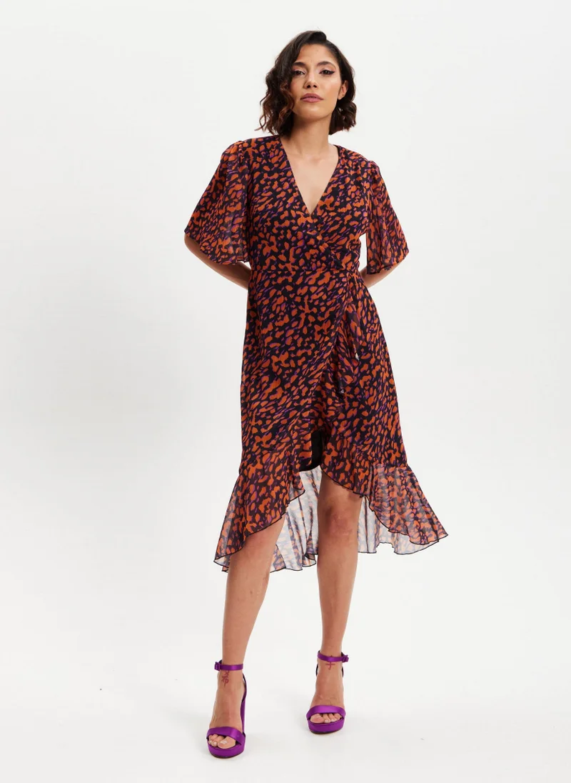 Liquorish Animal Print Dress - Orange