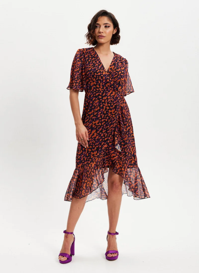 Liquorish Animal Print Dress - Orange
