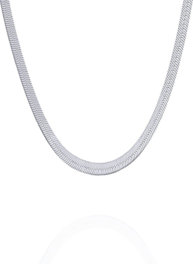 PAVOI Italian Solid 925 Sterling Silver, 22K Gold Plated Snake Chain Necklace, 3mm Italian Diamond-Cut Herringbone Necklace for Women and Men, MADE IN ITALY (18, White Gold) - Image 1