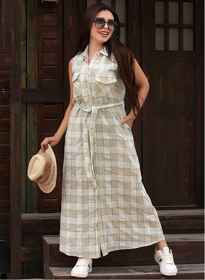Ship Master Sleeveless Plaid Dress – Long, Front-Open with a Modern and Comfortable Style  - Image 1