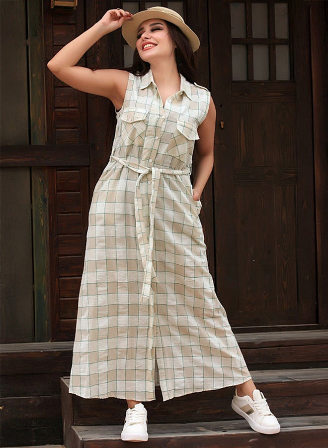 Ship Master Sleeveless Plaid Dress – Long, Front-Open with a Modern and Comfortable Style  - Image 2
