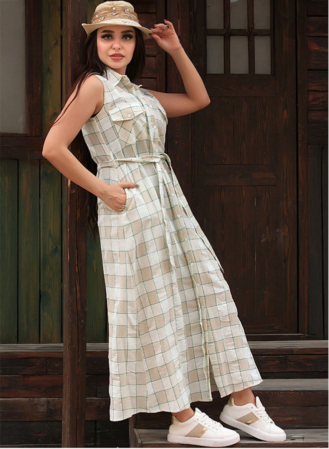 Ship Master Sleeveless Plaid Dress – Long, Front-Open with a Modern and Comfortable Style  - Image 3
