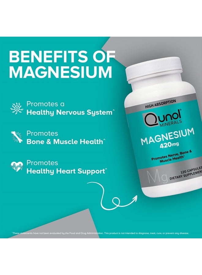 Qunol Magnesium Glycinate Capsules 420mg, High Absorption Magnesium Supplement, Extra Strength, Bone and Muscle Health Supplement, 120 Count - Image 2