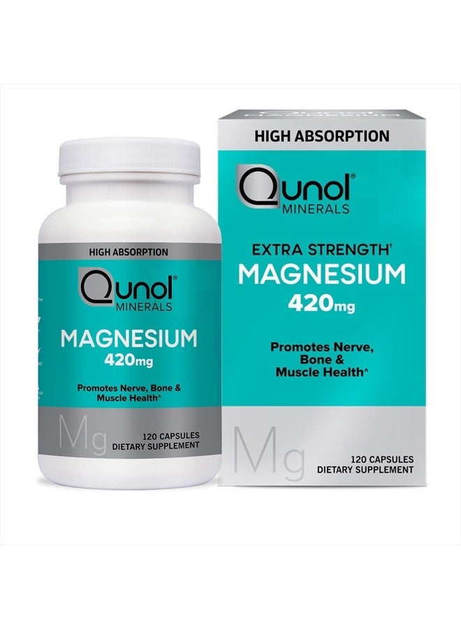 Qunol Magnesium Glycinate Capsules 420mg, High Absorption Magnesium Supplement, Extra Strength, Bone and Muscle Health Supplement, 120 Count - Image 1