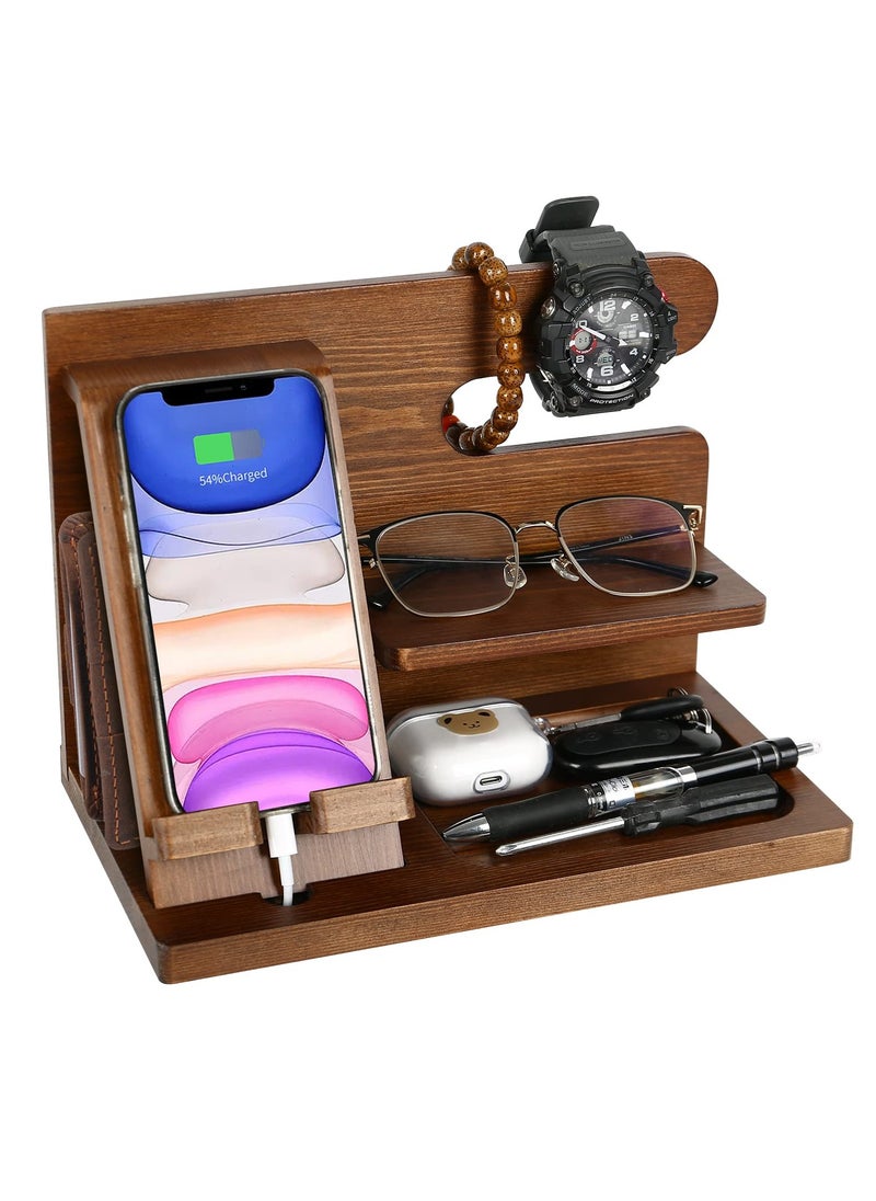 KYD Wood Phone Docking Station, Multifunctional Round Edge Key Storage Holder, Desk Organizer Easy Installation Wooden Phone Storage Rack for Office, Home  - Image 1