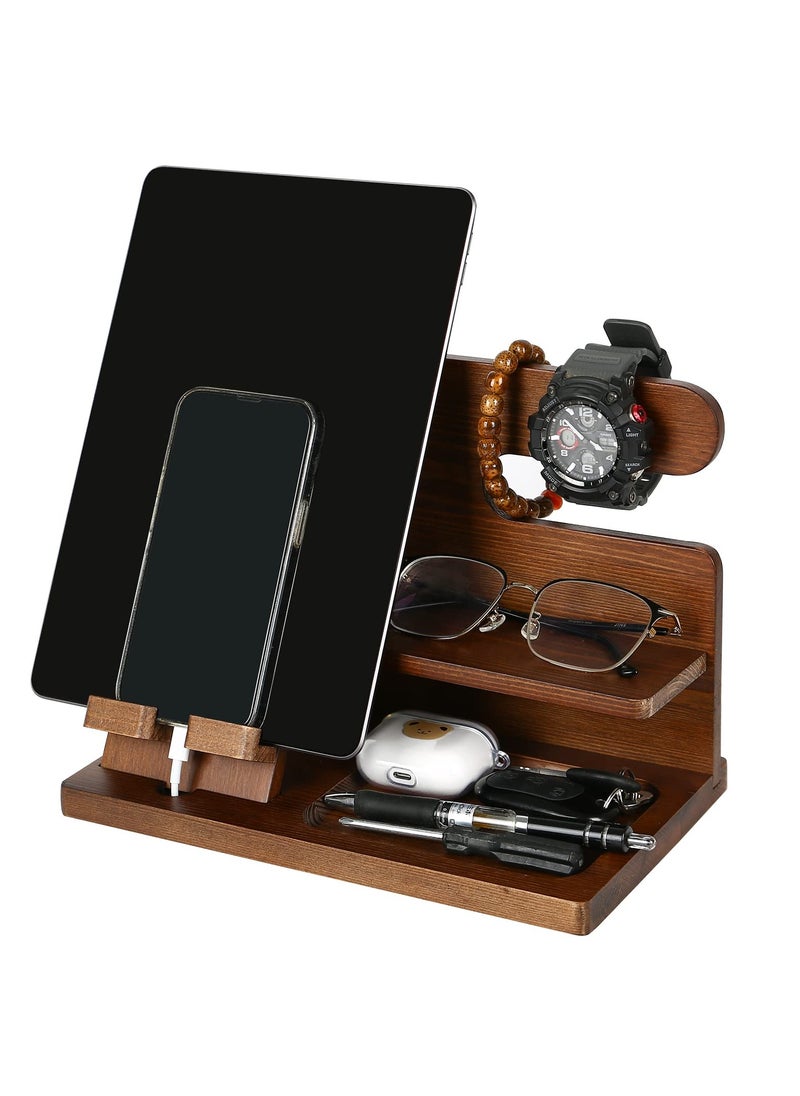 KYD Wood Phone Docking Station, Multifunctional Round Edge Key Storage Holder, Desk Organizer Easy Installation Wooden Phone Storage Rack for Office, Home  - Image 4