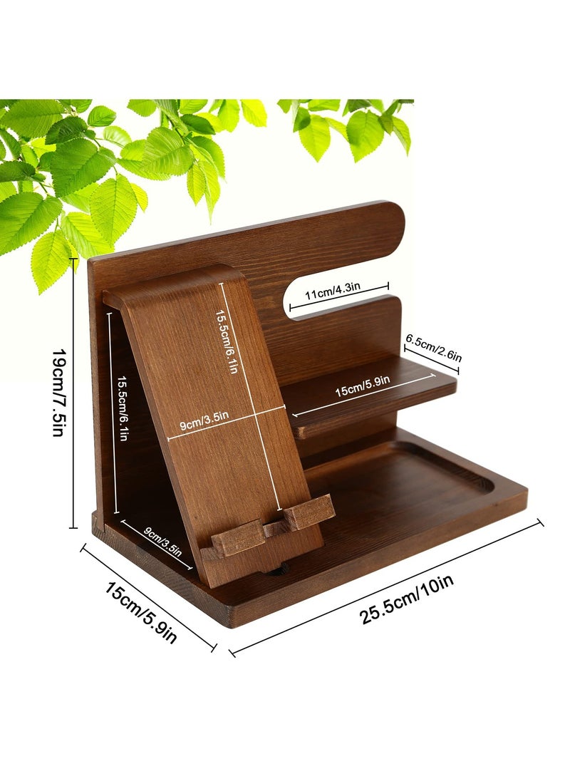 KYD Wood Phone Docking Station, Multifunctional Round Edge Key Storage Holder, Desk Organizer Easy Installation Wooden Phone Storage Rack for Office, Home  - Image 3