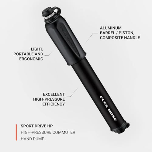 LEZYNE Sport Drive HP Compact Bike Hand Pump 120 PSI High Pressure CNC Aluminum Mini Bicycle Pump for Road Gravel Tires Flex Hose Presta Schrader Compatible Small Satin Black - Image 3