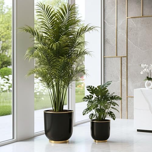 BEHOMA Metal Planters Black (Set of 2), Modern Large Planters for Home Decor, Decorative Planters for Living Room Balcony Office Decor, Floor planters Set, Plant Pots (Plants not Included) - Image 1